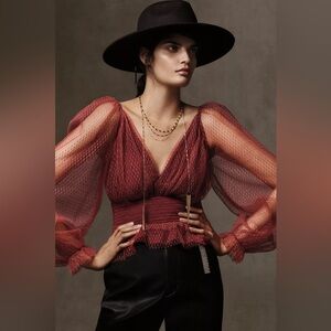 Anthropologie Tulle V Neck Blouse
